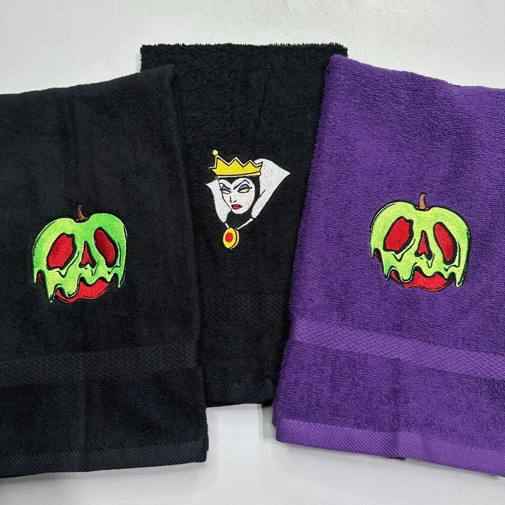 Evil Queen Poison Apple Embroidered Hand Towels Bathroom Home Decor Villain